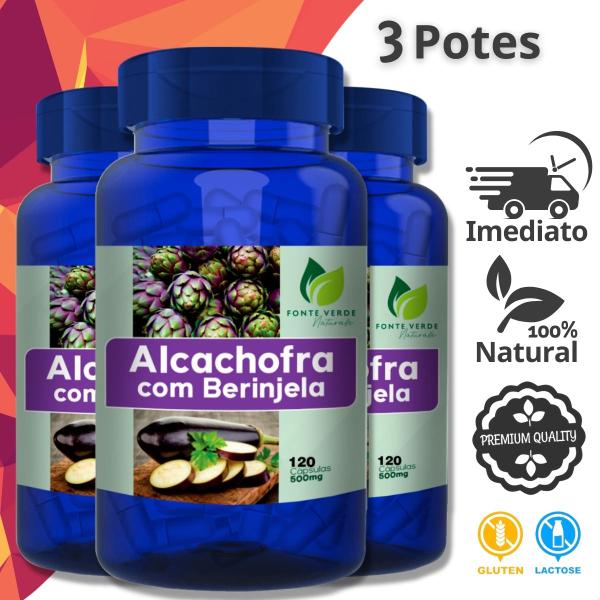 Imagem de 3 Potes Berinjela com Alcachofra 100% Natural Kit 360 Cáps - fonte Verde