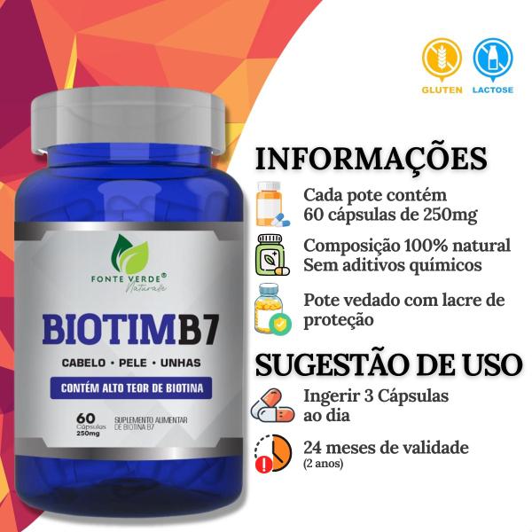 Imagem de 3 Potes Biotim B7 Biotina Kit 180 Cáps - Fonte Verde