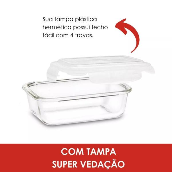 Imagem de 3 Potes De Vidro C/ Tampa Vedação Resistente Marmita 640ml