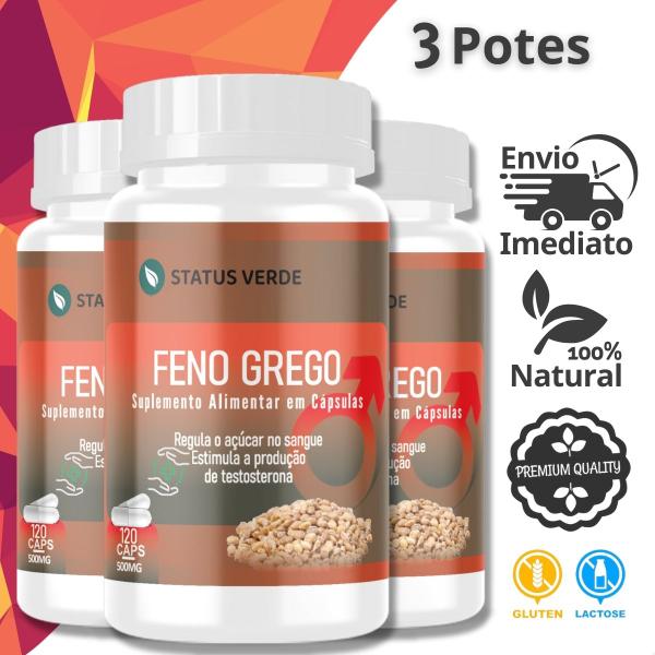 Imagem de 3 Potes Feno Grego Kit 360 Cáps - Status Verde