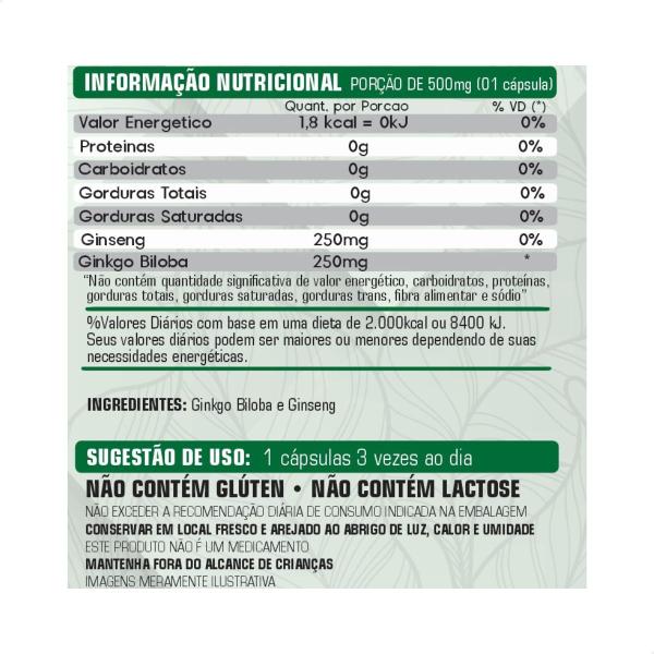 Imagem de 3 Potes Ginkgo Biloba + Ginseng Kit 360 Cáps - Fonte Verde