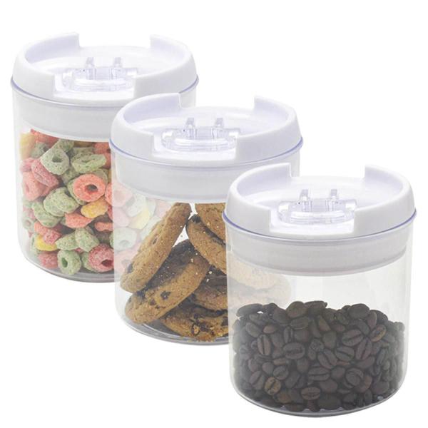3 Potes Hermético Acrílico Tampa Com Trava Vedação 400Ml - Amigold Imagem de 3 Potes Hermético Acrílico Tampa Com Trava Vedação 400Ml