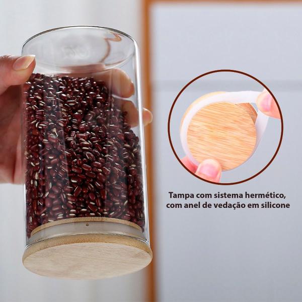 3 Potes Herméticos de Vidro 200ml, 300ml e 400ml com Etiquetas e Caneta Branca - 4FITNESS Imagem de 3 Potes Herméticos de Vidro 200ml, 300ml e 400ml com Etiquetas e Caneta Branca