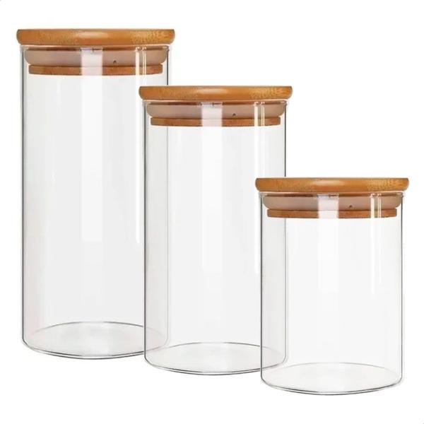3 Potes Herméticos de Vidro 200ml, 300ml e 400ml com Etiquetas e Caneta Branca - 4FITNESS Imagem de 3 Potes Herméticos de Vidro 200ml, 300ml e 400ml com Etiquetas e Caneta Branca