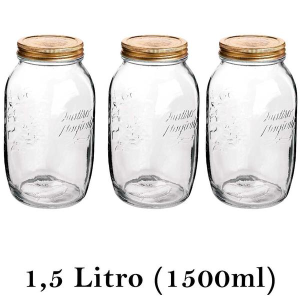 Imagem de 3 Potes herméticos grandes Quattro Stagioni 1,5 Litro (1500ml) Bormioli Rocco para conservação de alimentos