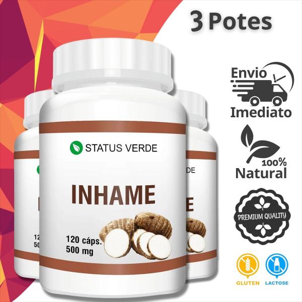 Imagem de 3 Potes Inhame Natural Kit 360 Cáps - Status Verde