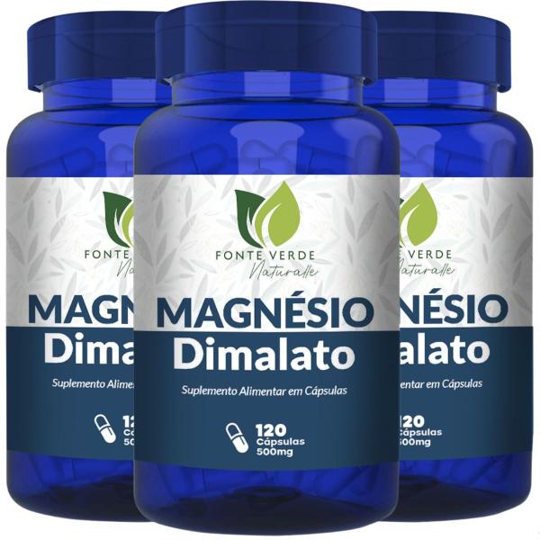 3 Potes Magnésio Dimalato Kit 360 Cáps - Fonte Verde Imagem de 3 Potes Magnésio Dimalato Kit 360 Cáps - Fonte Verde
