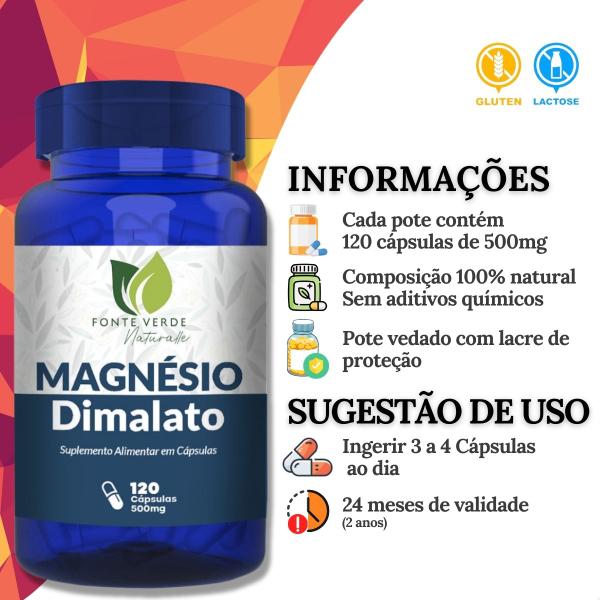 3 Potes Magnésio Dimalato Kit 360 Cáps - Fonte Verde Imagem de 3 Potes Magnésio Dimalato Kit 360 Cáps - Fonte Verde
