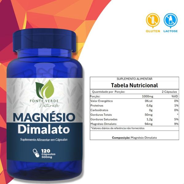 3 Potes Magnésio Dimalato Kit 360 Cáps - Fonte Verde Imagem de 3 Potes Magnésio Dimalato Kit 360 Cáps - Fonte Verde