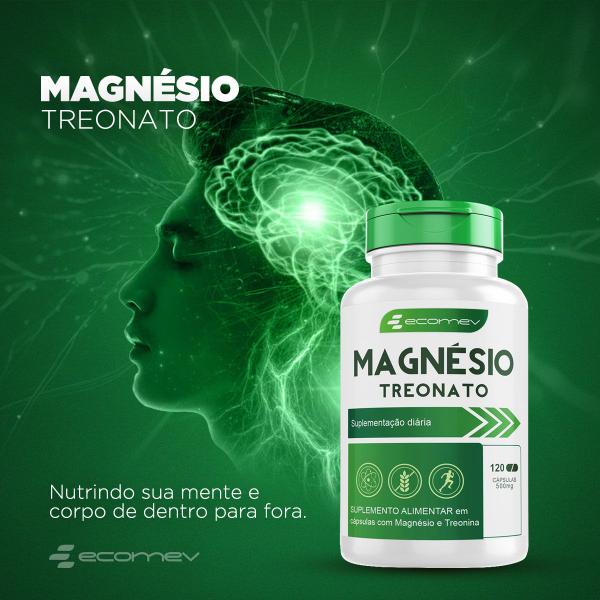 Imagem de 3 Potes Magnesio Treonato 500Mg Formula Pura Importada 360Cáps Ecomev