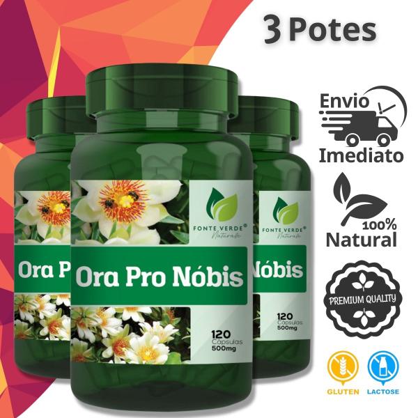 Imagem de 3 Potes Ora Pro Nóbis Puro Kit 360 Cáps - Fonte Verde