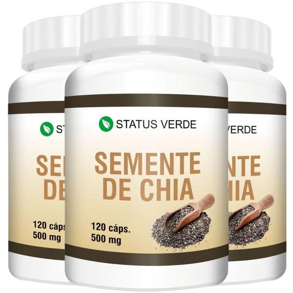 Imagem de 3 Potes Semente de Chia Kit 360 Cáps - Status Verde