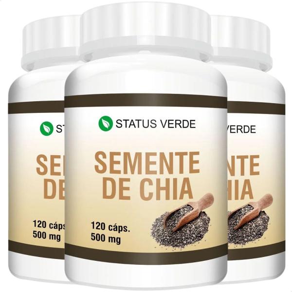 3 Potes Semente de Chia Kit 360 Cáps - Status Verde Imagem de 3 Potes Semente de Chia Kit 360 Cáps - Status Verde
