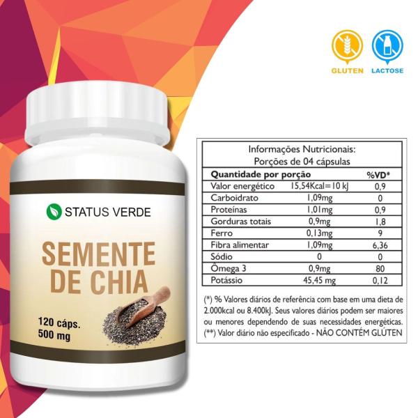 3 Potes Semente de Chia Kit 360 Cáps - Status Verde Imagem de 3 Potes Semente de Chia Kit 360 Cáps - Status Verde