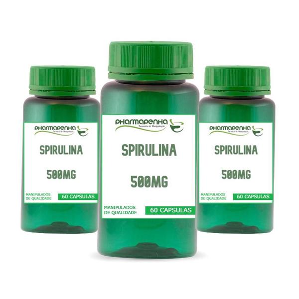 Imagem de 3 Potes Spirulina 500mg 60 Cápsulas cada