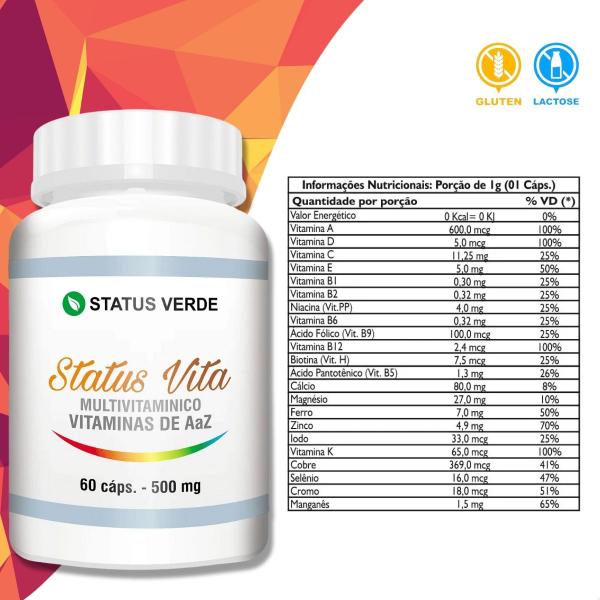 Imagem de 3 Potes Status Vita Multivitaminico Kit 180 Cáps - Status Verde