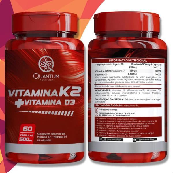 Imagem de 3 Potes Vitamina K2 + Vitamina D3 Kit 180 Cápsulas - Quantum 