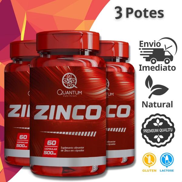 Imagem de 3 Potes Zinco Kit 180 Cápsulas - Quantum 