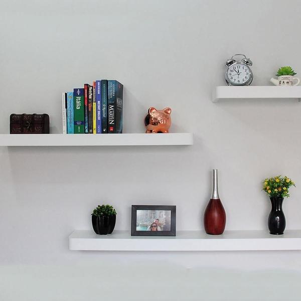 Imagem de 3 Prateleiras 40X20Cm 100% Mdf Branco Com Suporte Invisível