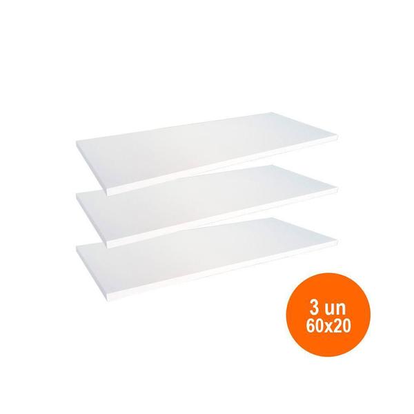 Imagem de 3 Prateleiras 60X20Cm 100% Mdf Branco Com Suporte Invisível