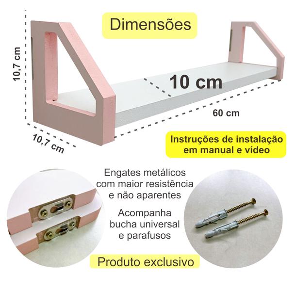 Imagem de 3 Prateleiras flutuante sala decorativa geométrica casa 60cm