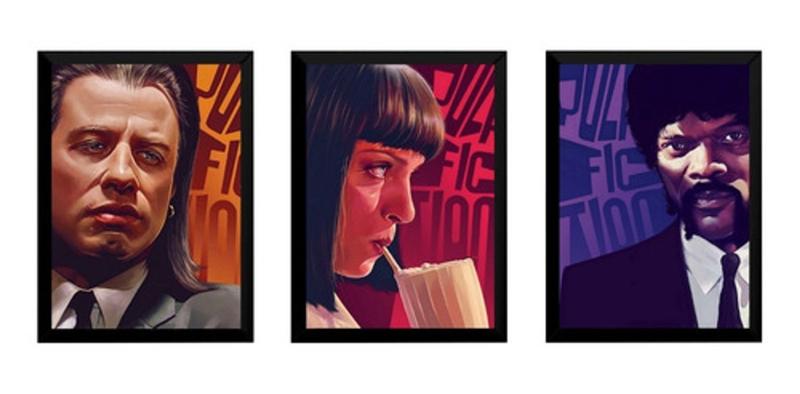 Imagem de 3 Quadros Decorativos Pulp Fiction Arte Poster Moldurado