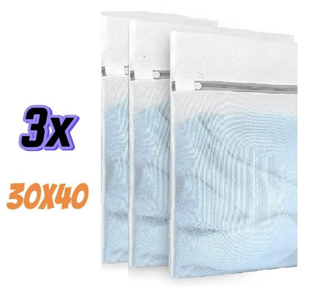 Imagem de 3 Sacos de Lavar Roupas Delicadas 30x40 Saquinhos Lingerie Lavanderia Lavagem