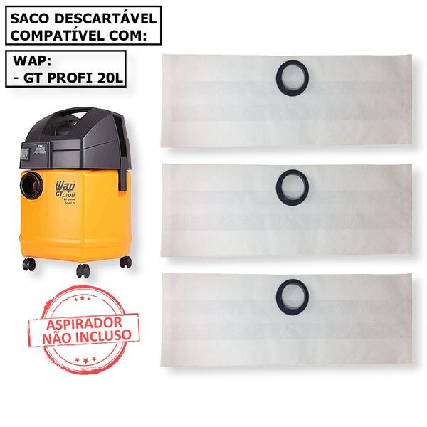 Imagem de 3 Sacos Refil Coletor Bag Cartucho Descartável para Aspirador de Pó Wap GT Profi 20L