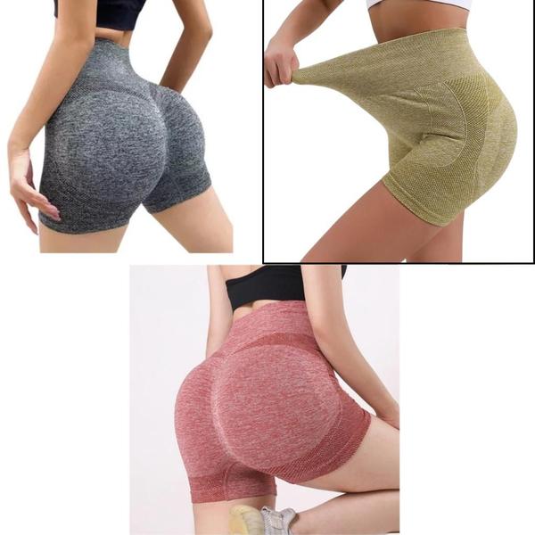 Imagem de 3 Short Academia Levanta Push Up Bumbum Fitness Cintura Alta Costura Academia Empina