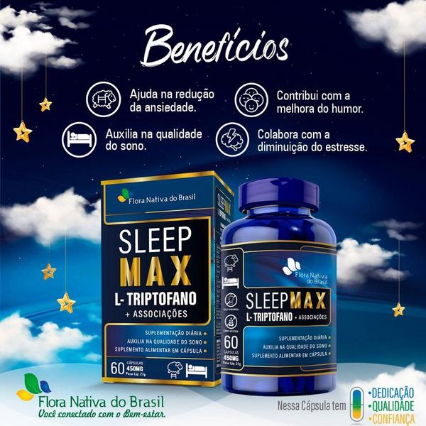 Imagem de 3 Sleep Max - Triptofano + Vitamina B6 + Vitamina B12 Metilcobalamina + Ácido Fólico + Zinco + Niacina 60 Capsulas 450mg