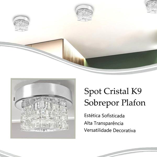 Imagem de 3 Spot De Cristal Sobrepor Quadrado Prata Polido Bet45 + Led