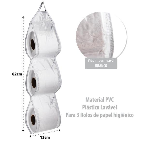 Imagem de 3 Suporte Dispenser Papeleira Para Papel Higiênico 3 Rolos Pvc Lavável Direto Da Fabrica