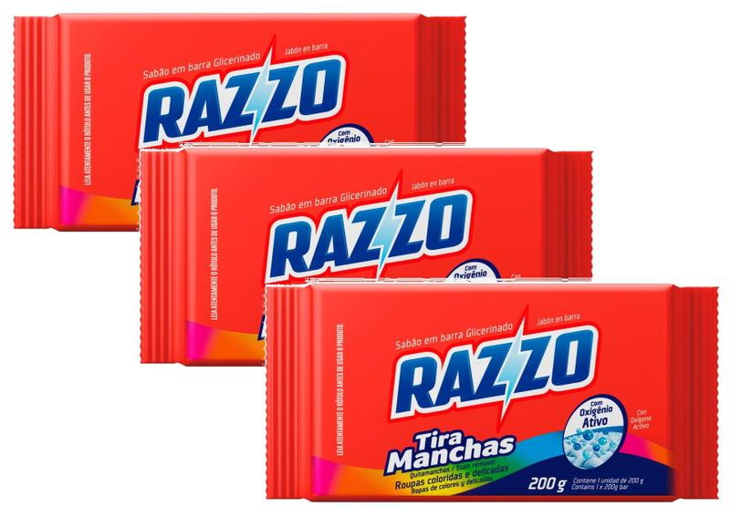 Imagem de 3 Tira Manchas Razzo Roupas Coloridas Delicadas Barra 200g