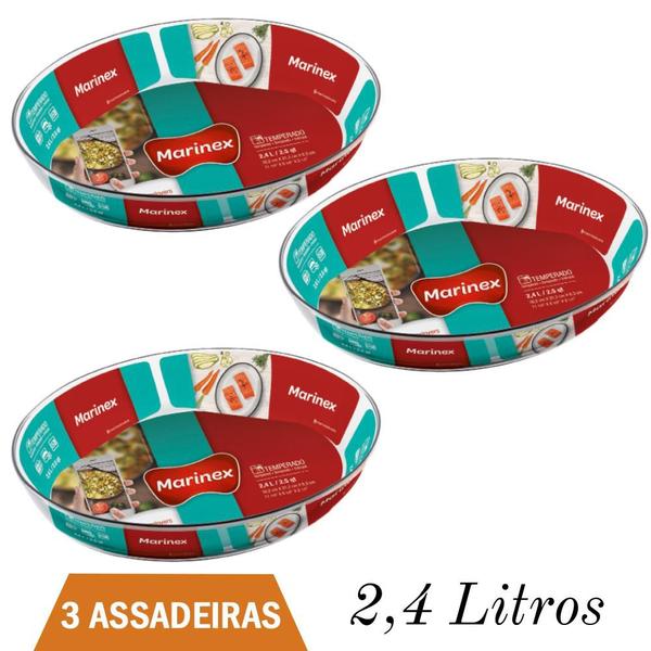 Imagem de 3 Travessas Vidro Oval  2,4L Assados e Doce Marinex Nadir