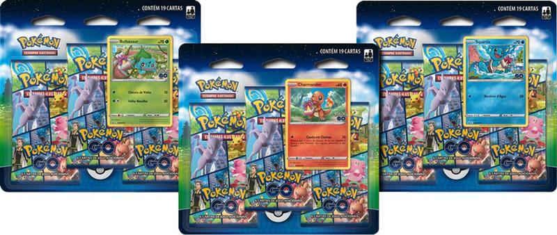 Imagem de 3 Triple Pack Pokémon GO Bulbasaur, Charmander e Squirtle Copag cards cartas em português lacrado