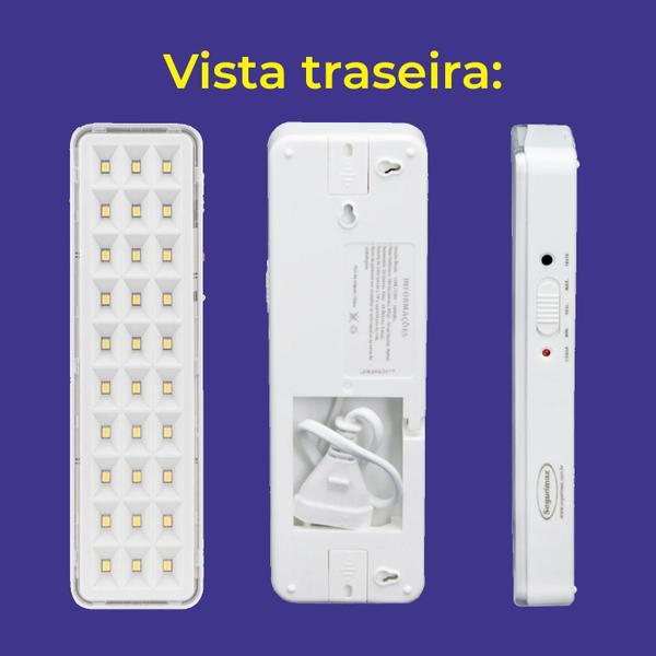 Imagem de 3 Unid Luminaria Emergencia 30 Led Super Slim Segurimax