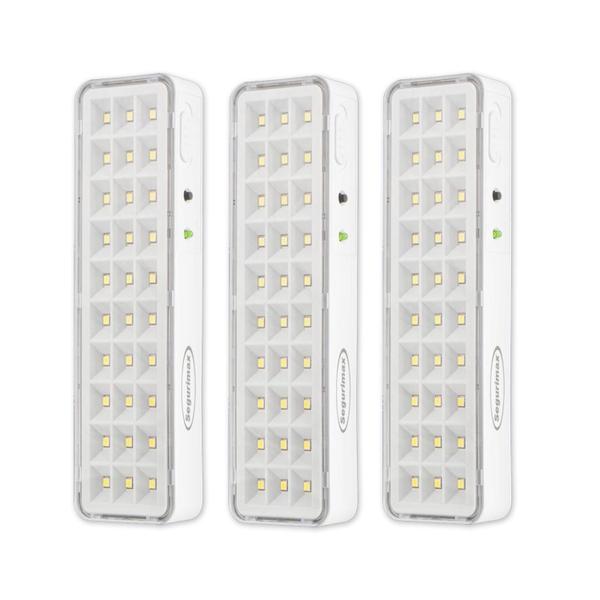 Imagem de 3 Unid Luminaria Emergencia 30 Led Super Slim Segurimax