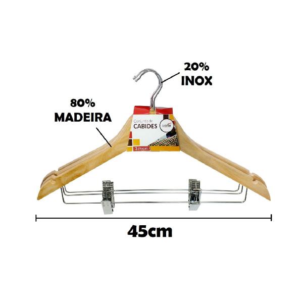 Imagem de 3 Unidades Cabides De Madeira Marfim Adulto Com Presilha