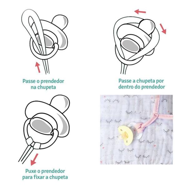 Imagem de 3 unidades paninho de boca infantil macio com prendedor de chupeta auxilia na refeiçao do bebe