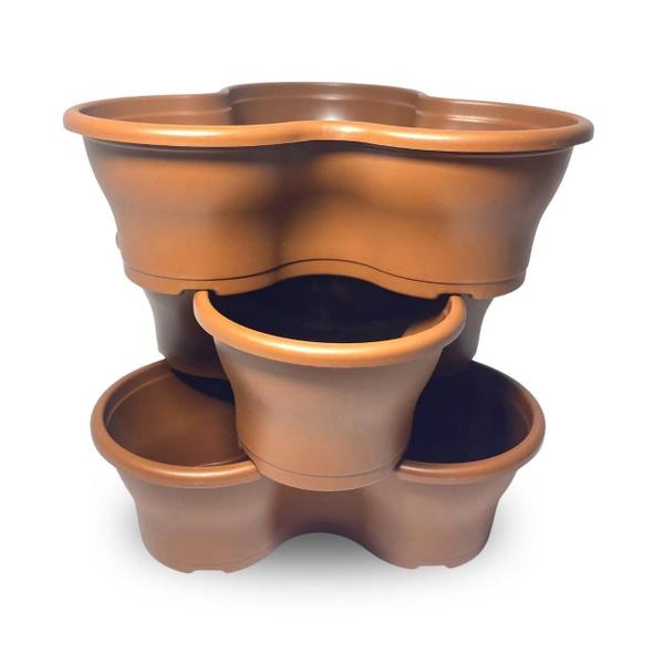 Imagem de 3 Vaso Trevo Plástico Empilhavel Para Flores Plantas Varanda