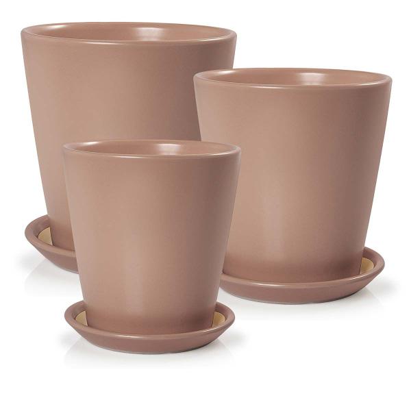 Imagem de 3 Vasos Cachepot com Pratos Porcelana Bege Fosco Pozzani