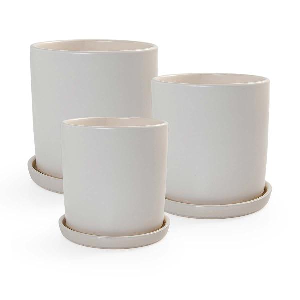 Imagem de 3 Vasos Cachepot com Pratos Porcelana Branco Fosco Pozzani