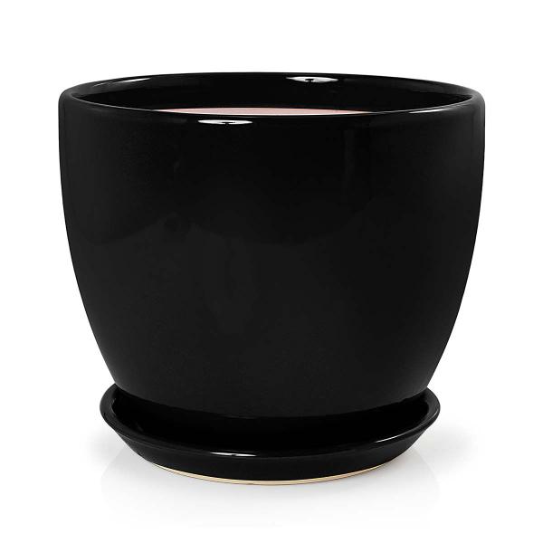 Imagem de 3 Vasos Cachepot com Pratos Porcelana Preto Pozzani