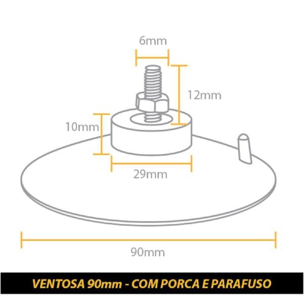 Imagem de 3 Ventosa de 90mm (9 cm) Em PVC Preto Com Parafuso e Porca