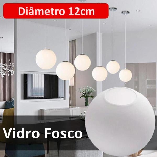 Imagem de 3 X Globos Vidro 12Cm Esfera Bola Jabuticaba Branco Fosco