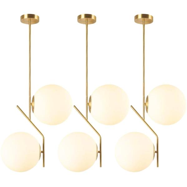 Imagem de 3 x Luminárias 67cm Pendente Jabuticaba 2 Globos Vidro Dourado Lustre Teto Gimpo 3x-KJDD-E-070-GOLD