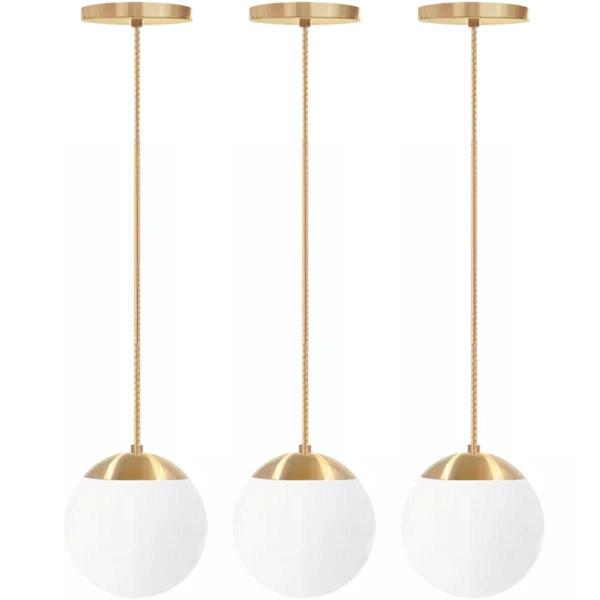 Imagem de 3 x Luminárias Lustre Pendente 2m Jabuticaba Globo Vidro 15cm Metal Teto Gimpo 3x-PJ15