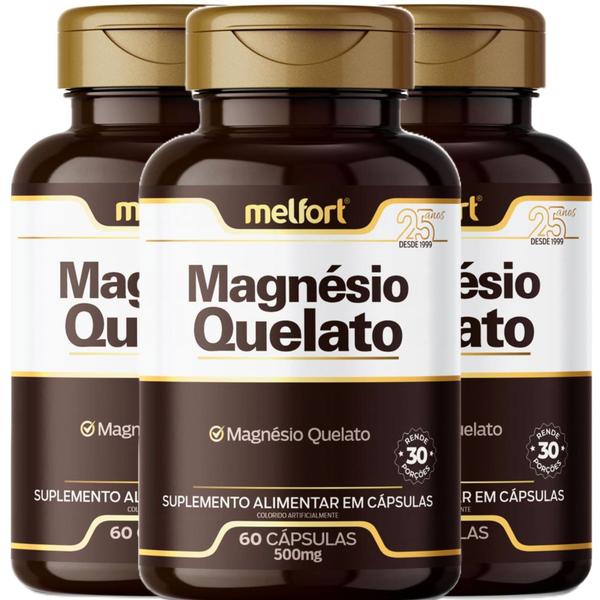 Imagem de 3 x Magnésio Quelato 500mg 180 Cápsulas Suplemento Alimentar