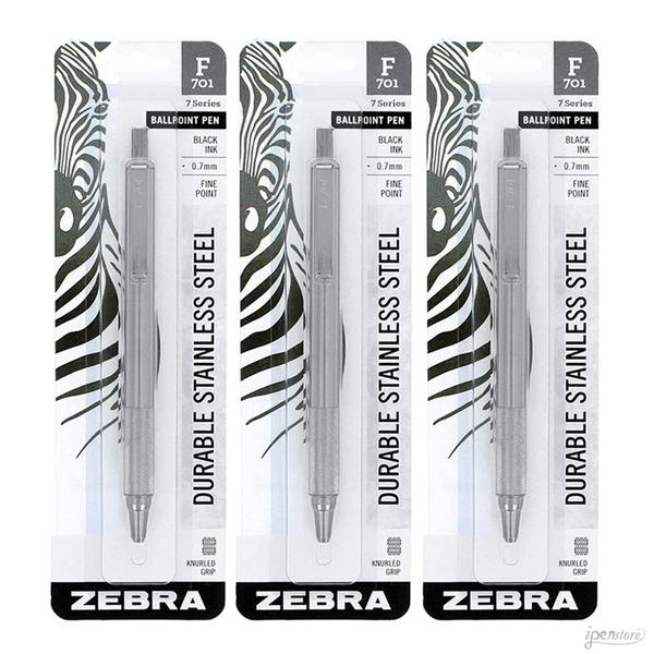 Imagem de 3 - Zebra F-701 Canetas Esferográficas, Aço Inoxidável com Aperto Amassado, Pk de 3 Canetas