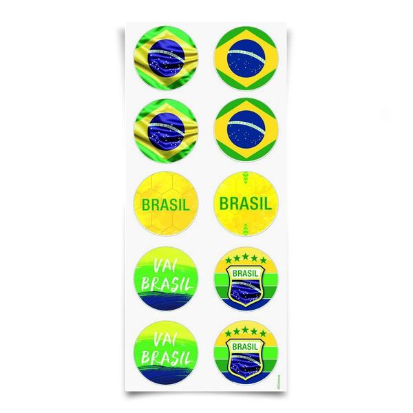 30 Adesivos Redondo Vai Brasil 10X23Cm Dec. Festas - Cromus Imagem de 30 Adesivos Redondo Vai Brasil 10X23Cm Dec. Festas